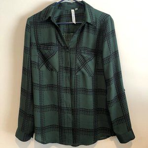 Green Plaid Button Long Sleeve Shirt NY Collection Small